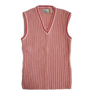 VINTAGE 1970's Sears Jr Bazaar Wool Blend Sweater Vest Preppy V Neck Size M USA